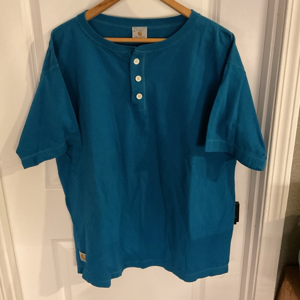 Carhartt - Men's Blue Short Sleeve Henley Shirt - Men’s Size X-Large